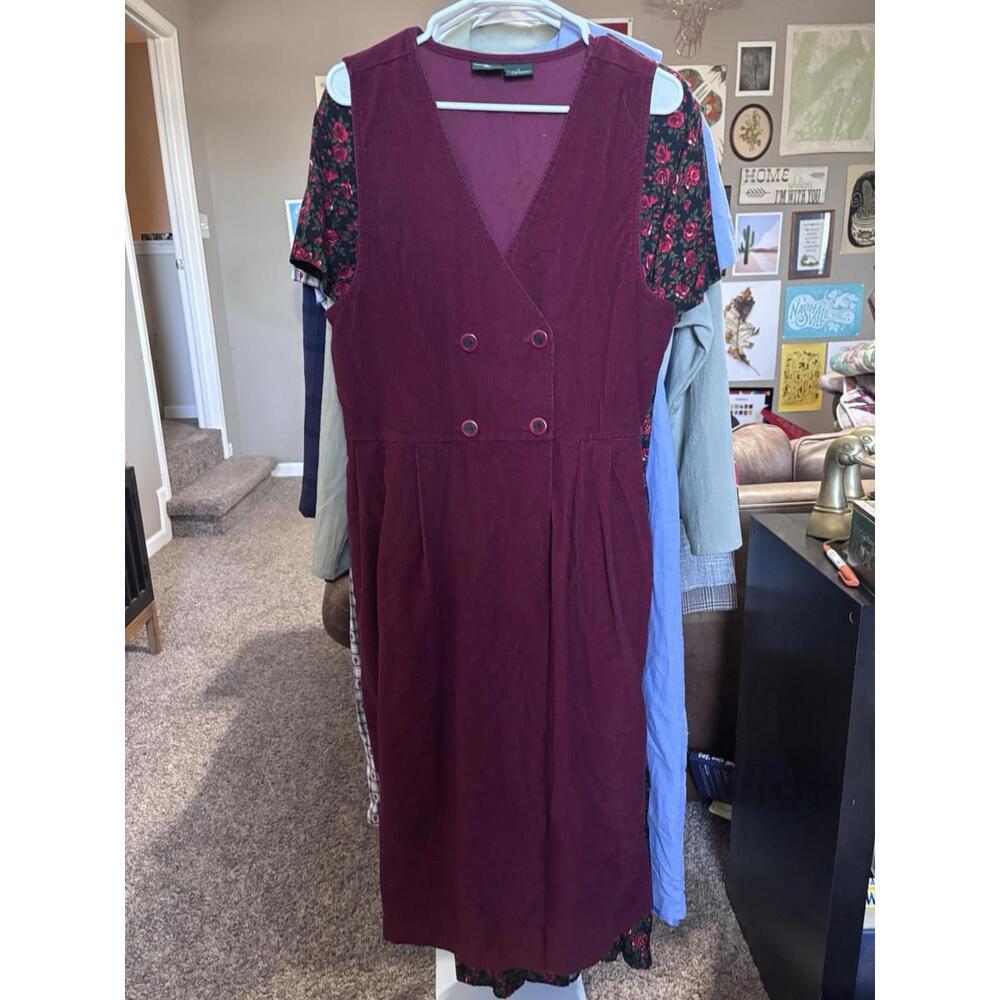 Vintage Hunt Club corduroy jumper dress in a rich burgundy tone.